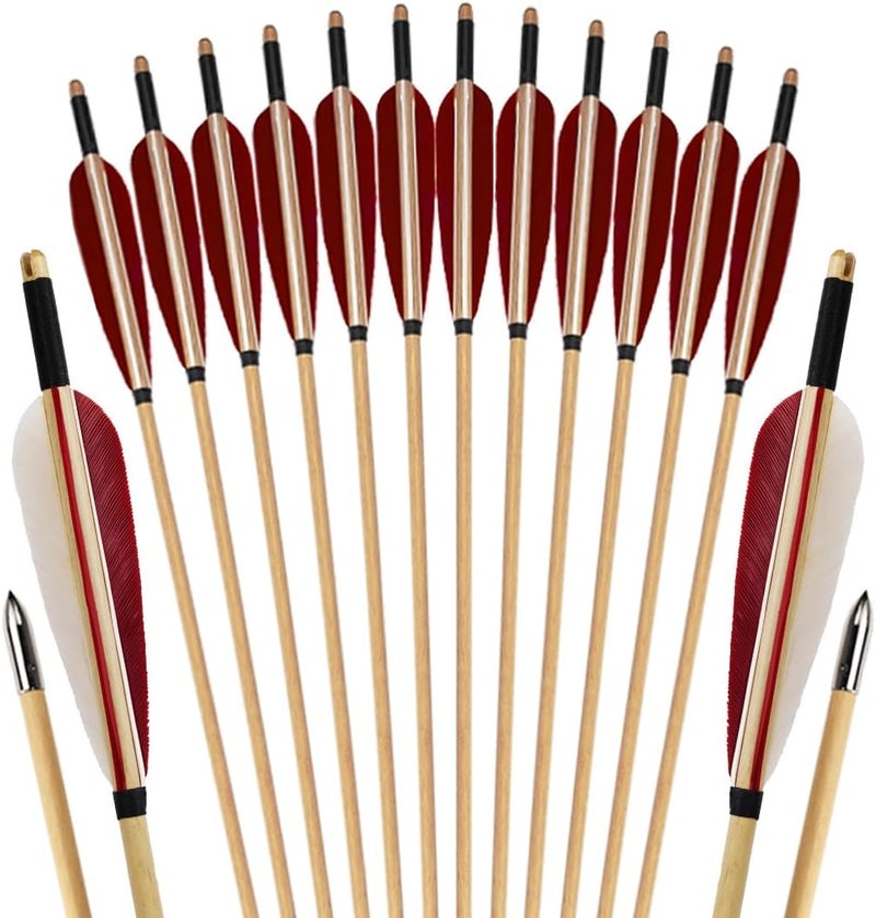 Luoyer 12 Pcs Archery Wooden Arrows with Feathers Handmade Targeting Arrows for Traditional Bow Recurve Bow Longbow for Adults 31inch - Image 1